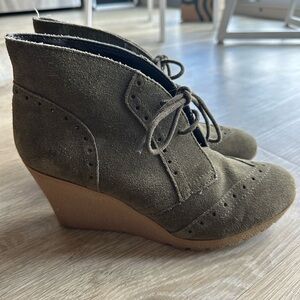Olive Suede Wedge Ankle Boots